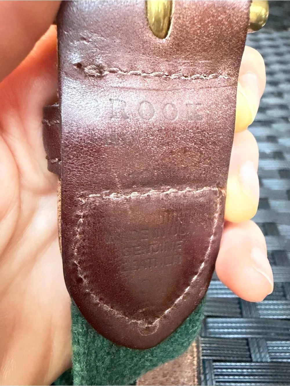 Vintage Rare Brooks Brothers Green Canvas Leather Belt Solid Brass Buckle 42”